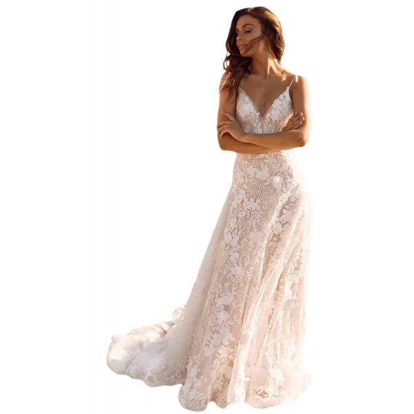 White 3D Lace Motifs Ceremony Maxi Dress