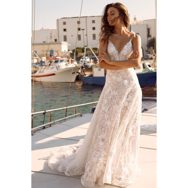 White 3D Lace Motifs Ceremony Maxi Dress