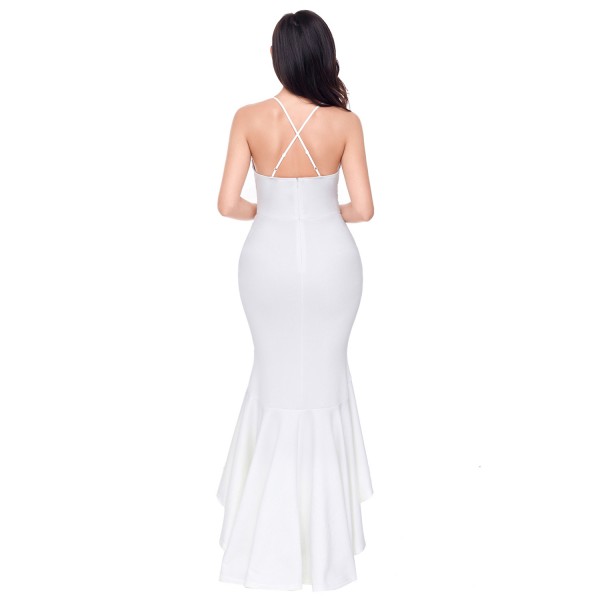 White Crisscross Spaghetti Straps Hi-low Mermaid Dress