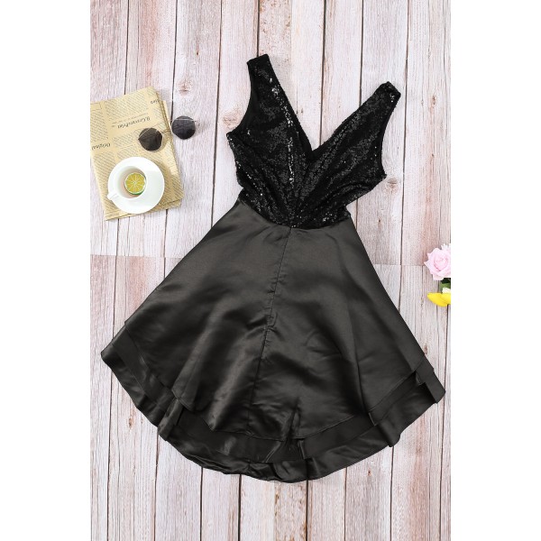 Heart Broken Black Gold Sequin Multi Layer Skater Dress