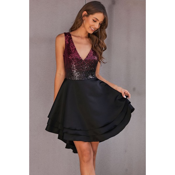 Black Ombre Sequin Multi Layer Skater Dress