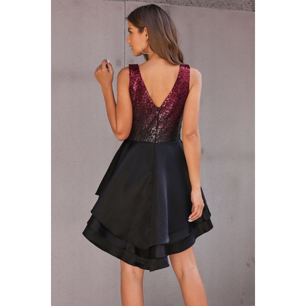 Black Ombre Sequin Multi Layer Skater Dress
