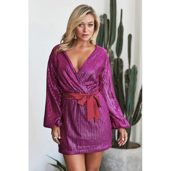 Sparkling Sequin Dotted Wrap Mini Dress