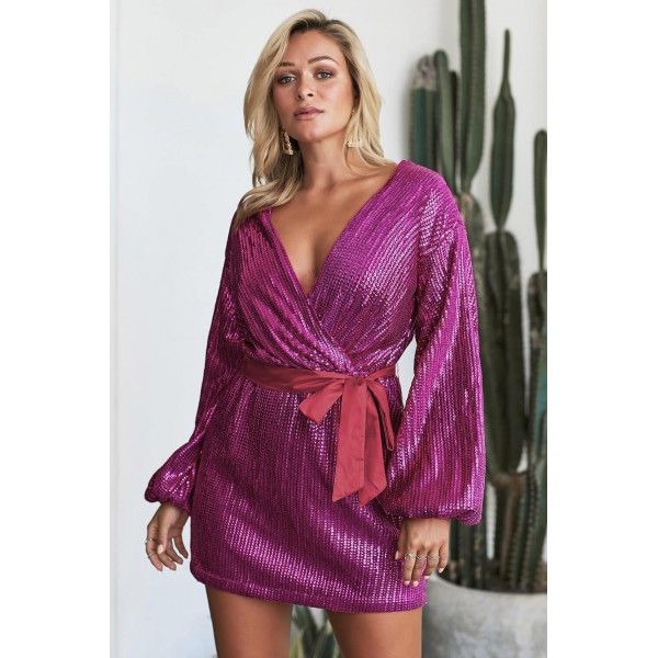 Sparkling Sequin Dotted Wrap Mini Dress