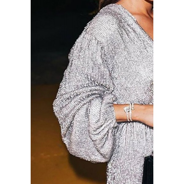 V-Neck Lantern Sleeve Wrap Party Dress