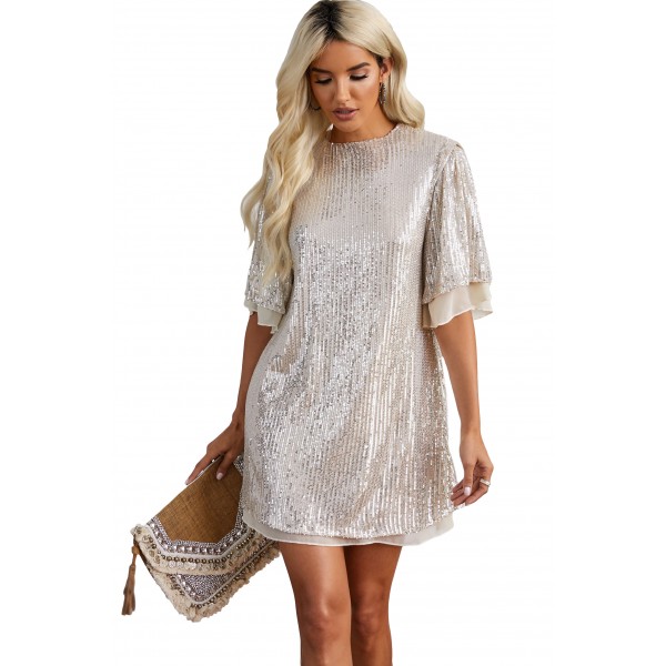 Silvery Sequin Shift Mini Dress