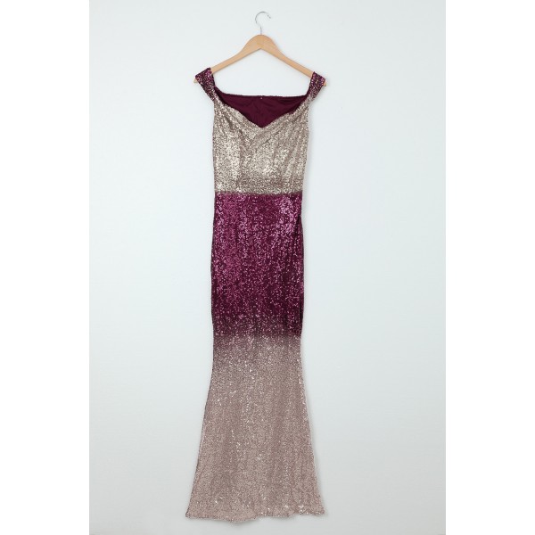 Off-the-shoulder Sequin Party Evening Maxi Dress