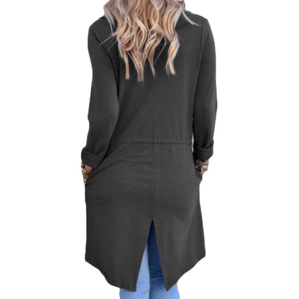 Grey Drapery Open Front Back Slit Oversize Coat