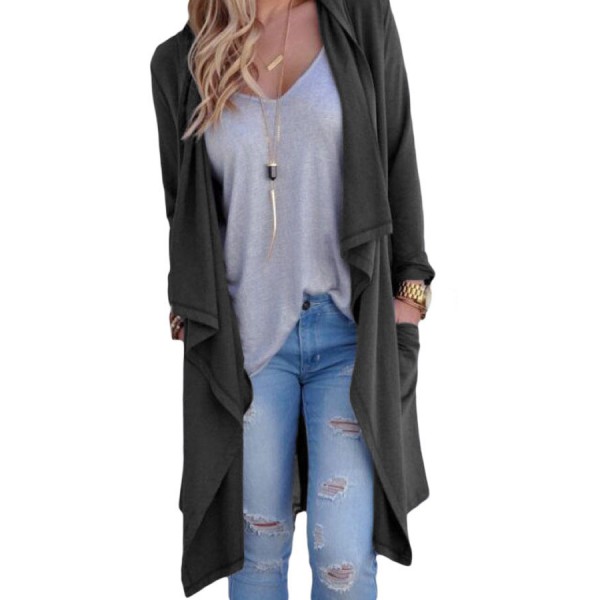 Grey Drapery Open Front Back Slit Oversize Coat
