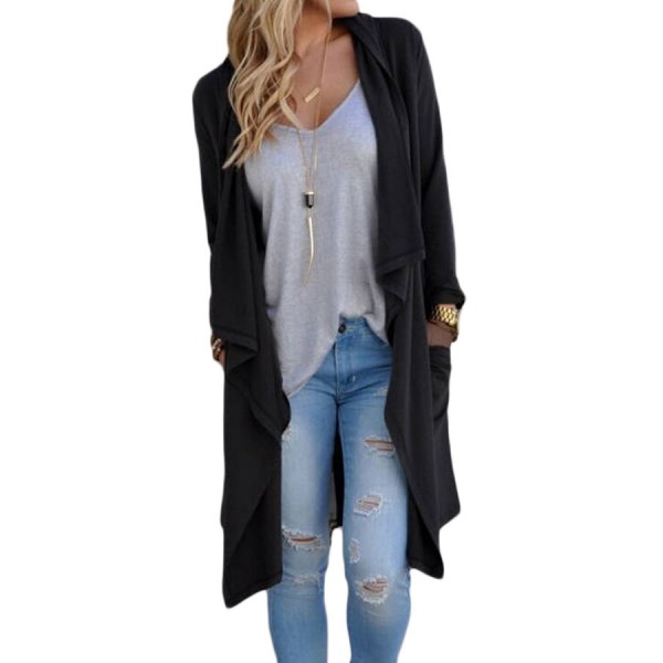 Black Drapery Open Front Back Slit Oversize Coat
