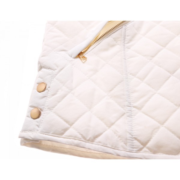 White Diamond Plaid Quilted Cotton Jacket