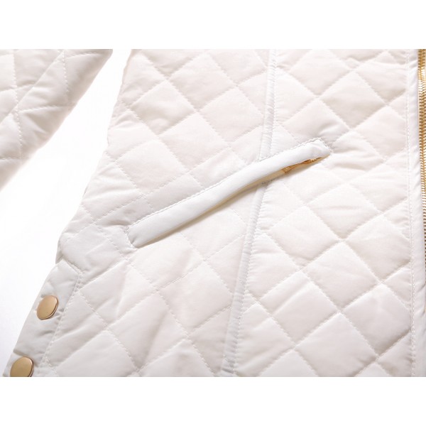White Diamond Plaid Quilted Cotton Jacket