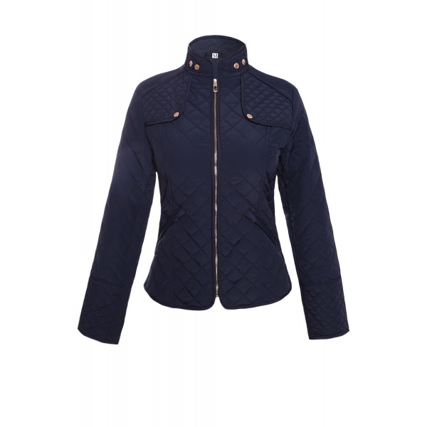 Navy Diamond Plaid Quilted Cotton Jacket