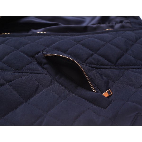 Navy Diamond Plaid Quilted Cotton Jacket