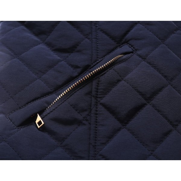 Navy Diamond Plaid Quilted Cotton Jacket