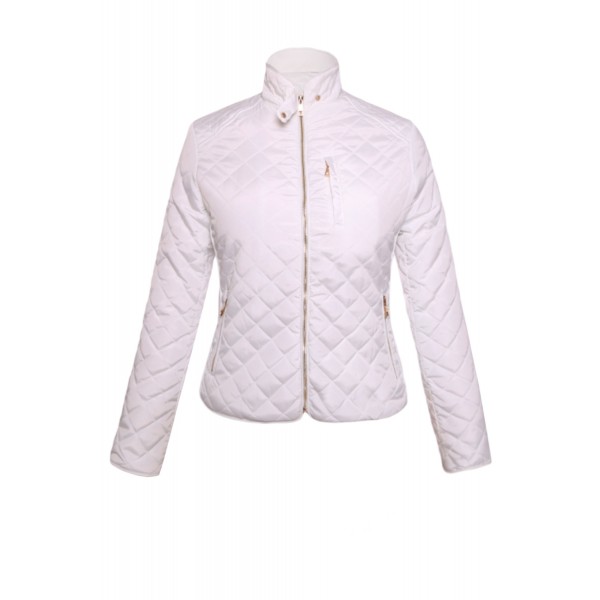 White Diamond Quilted High Neck Cotton Jacket