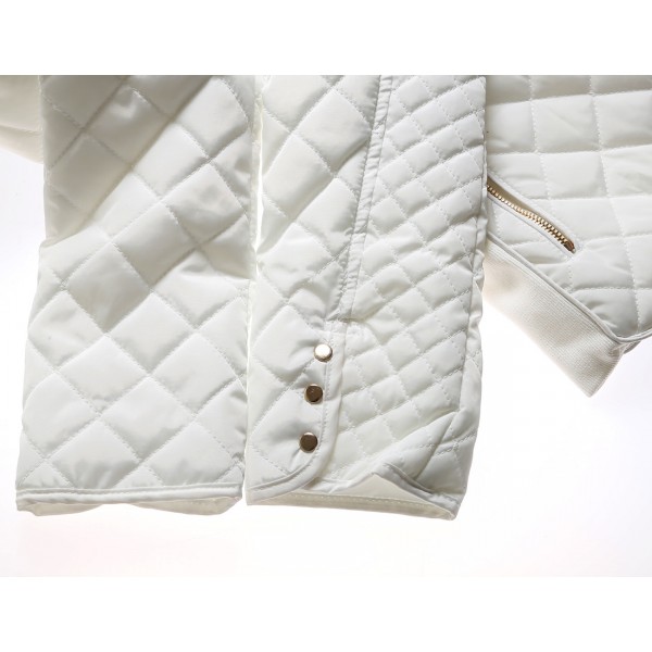 White Diamond Quilted High Neck Cotton Jacket
