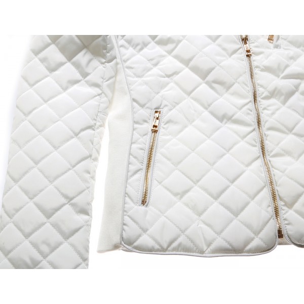 White Diamond Quilted High Neck Cotton Jacket