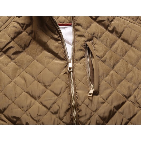 Khaki Diamond Quilted High Neck Cotton Jacket