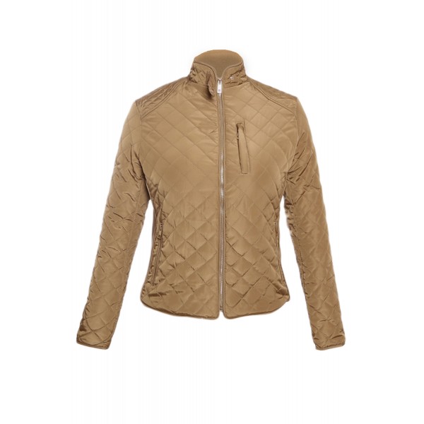 Khaki Diamond Quilted High Neck Cotton Jacket
