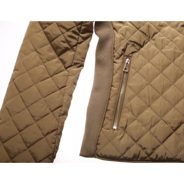 Khaki Diamond Quilted High Neck Cotton Jacket
