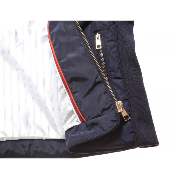 Navy Diamond Quilted High Neck Cotton Jacket