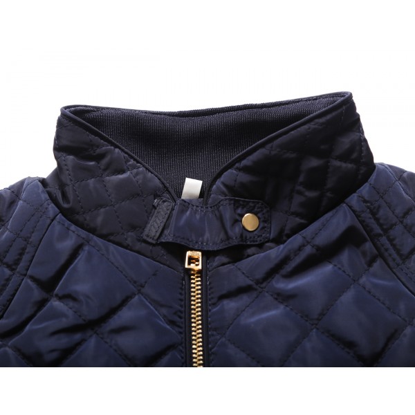 Navy Diamond Quilted High Neck Cotton Jacket