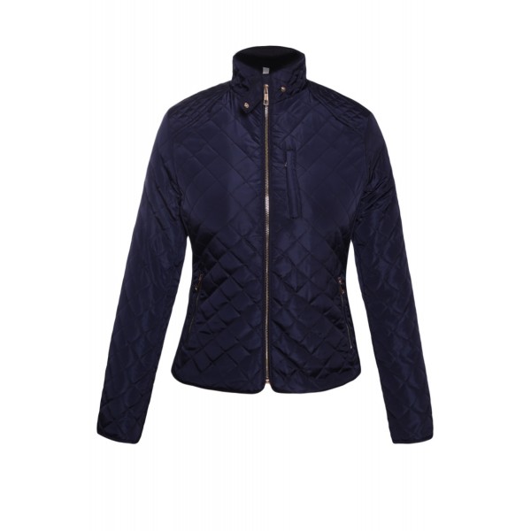 Navy Diamond Quilted High Neck Cotton Jacket