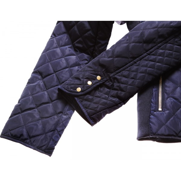 Navy Diamond Quilted High Neck Cotton Jacket