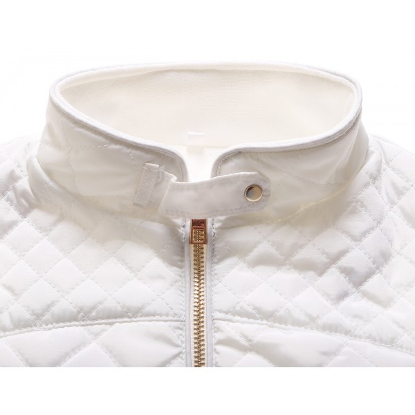 White High Neck Diamond Cotton Quilted Vest Coat