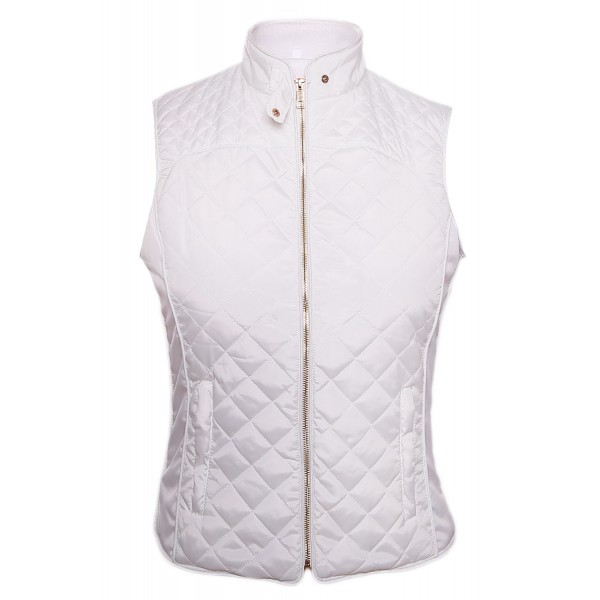 White High Neck Diamond Cotton Quilted Vest Coat