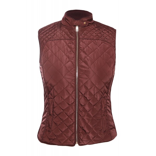 Burgundy High Neck Diamond Cotton Quilted Vest Coat