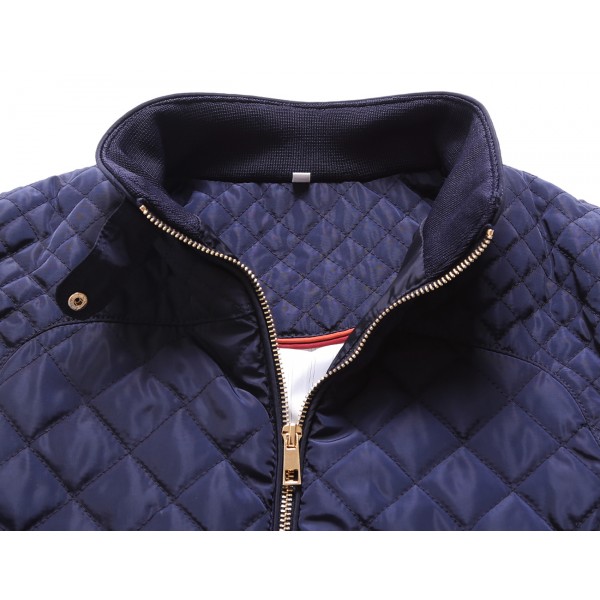 Blue High Neck Diamond Cotton Quilted Vest Coat