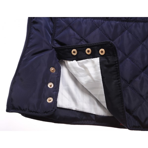 Blue High Neck Diamond Cotton Quilted Vest Coat