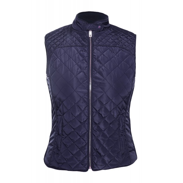 Blue High Neck Diamond Cotton Quilted Vest Coat