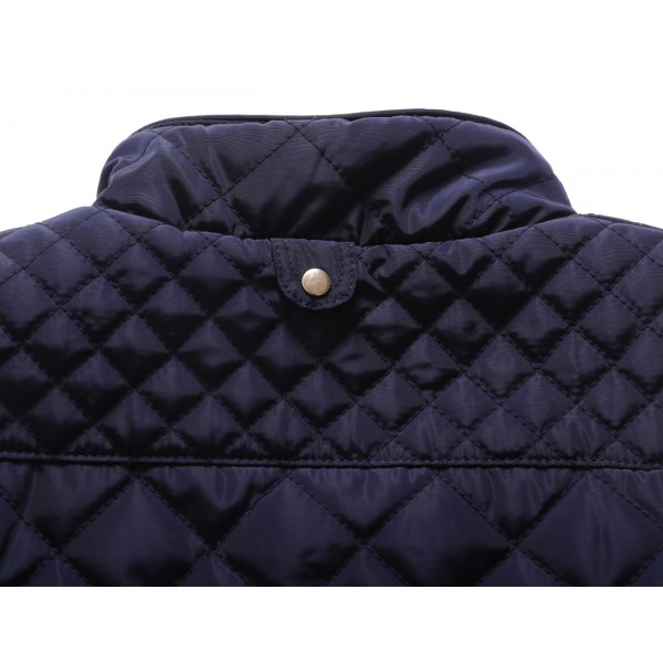 Blue High Neck Diamond Cotton Quilted Vest Coat