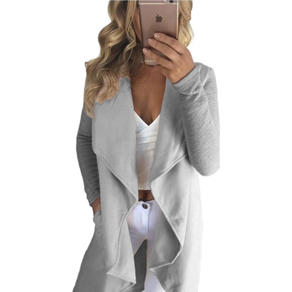 Grey Lapel Collar Irregular Hem Knit Trench Coat