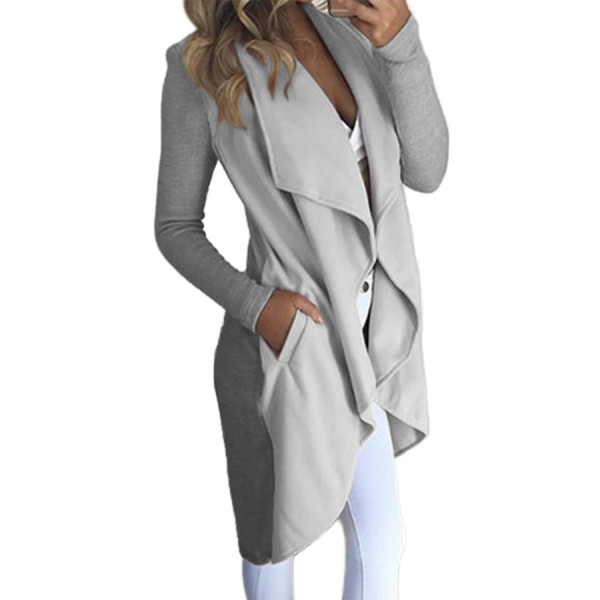 Grey Lapel Collar Irregular Hem Knit Trench Coat