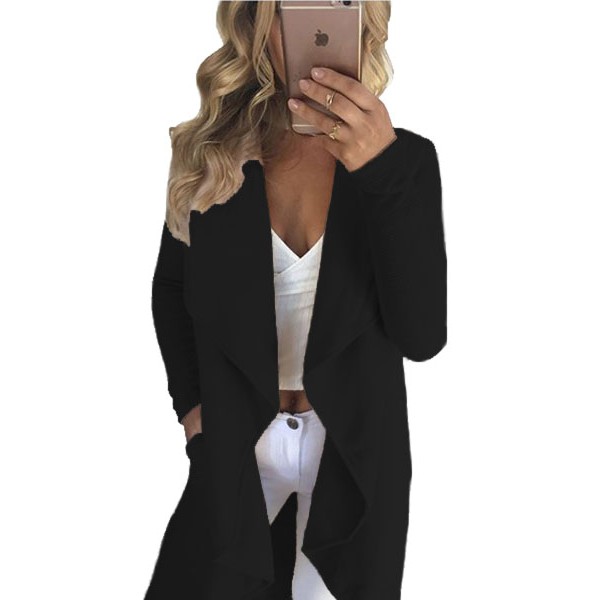 Black Lapel Collar Irregular Hem Knit Trench Coat
