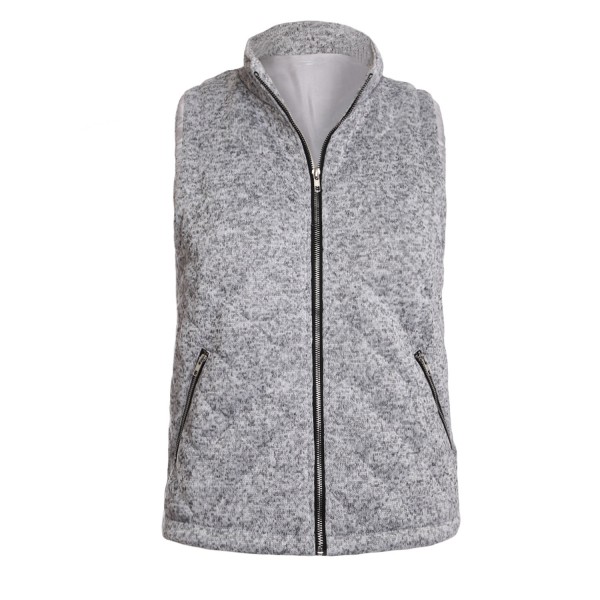 Gray Zipped Quilted Vest with Pockets