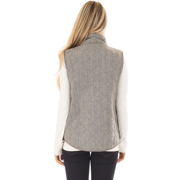 Gray Zipped Quilted Vest with Coffee Frame