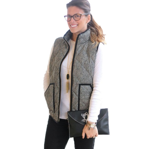 Gray Zipped Quilted Vest with Black Frame