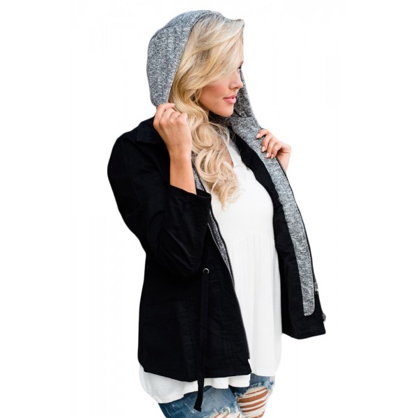 Contrast Hooded Black Hiking Jacket