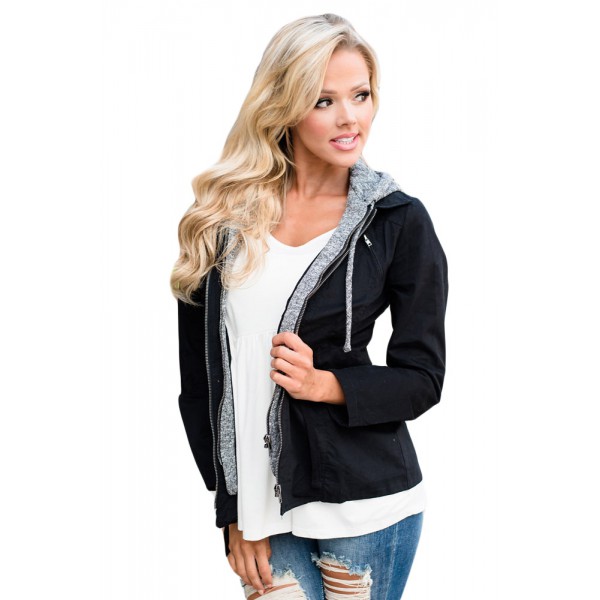 Contrast Hooded Black Hiking Jacket