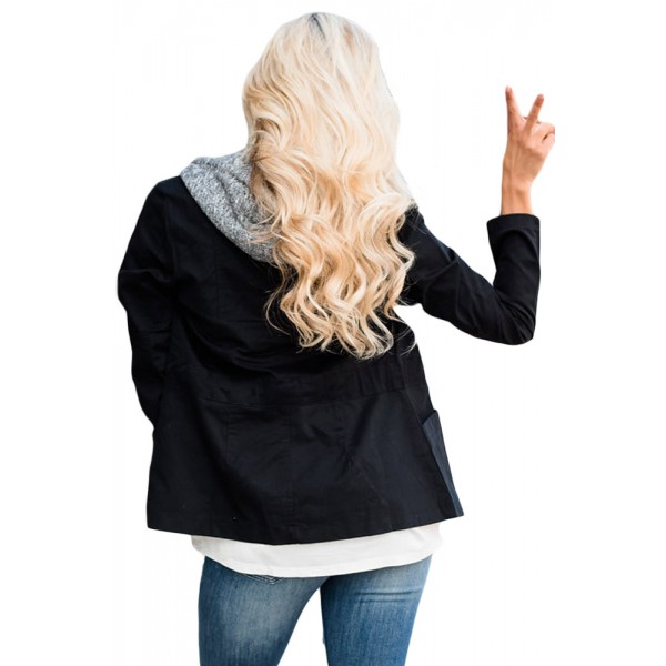 Contrast Hooded Black Hiking Jacket