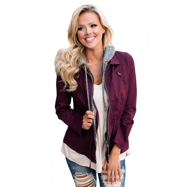 Contrast Hooded Plum Hiking Jacket