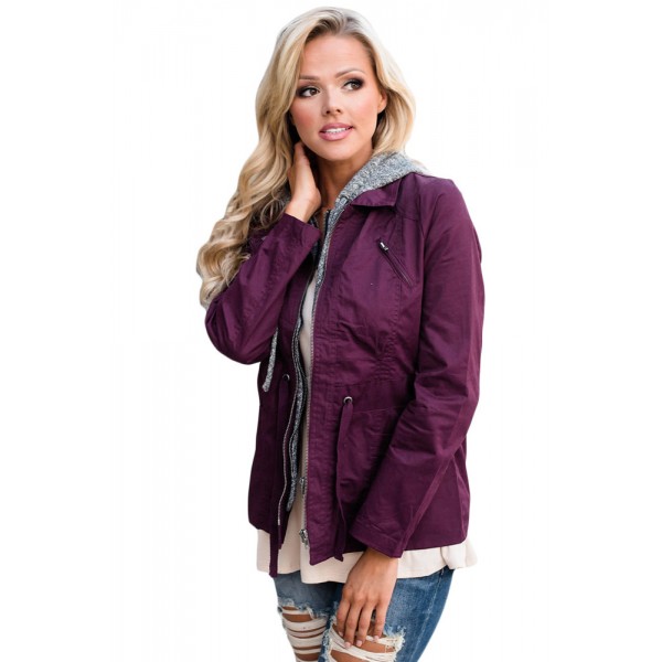 Contrast Hooded Plum Hiking Jacket