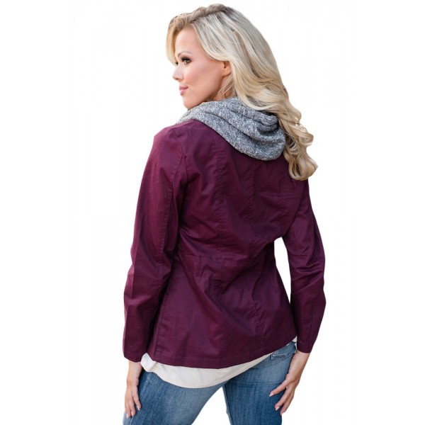 Contrast Hooded Plum Hiking Jacket