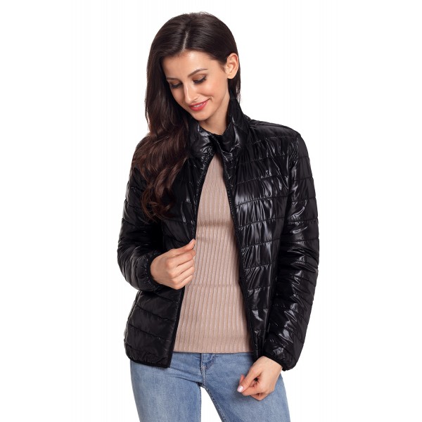 Black High Neck Quilted Cotton Jacket