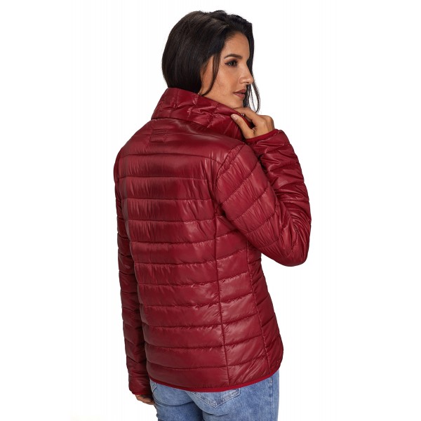Wine High Neck Quilted Cotton Jacket